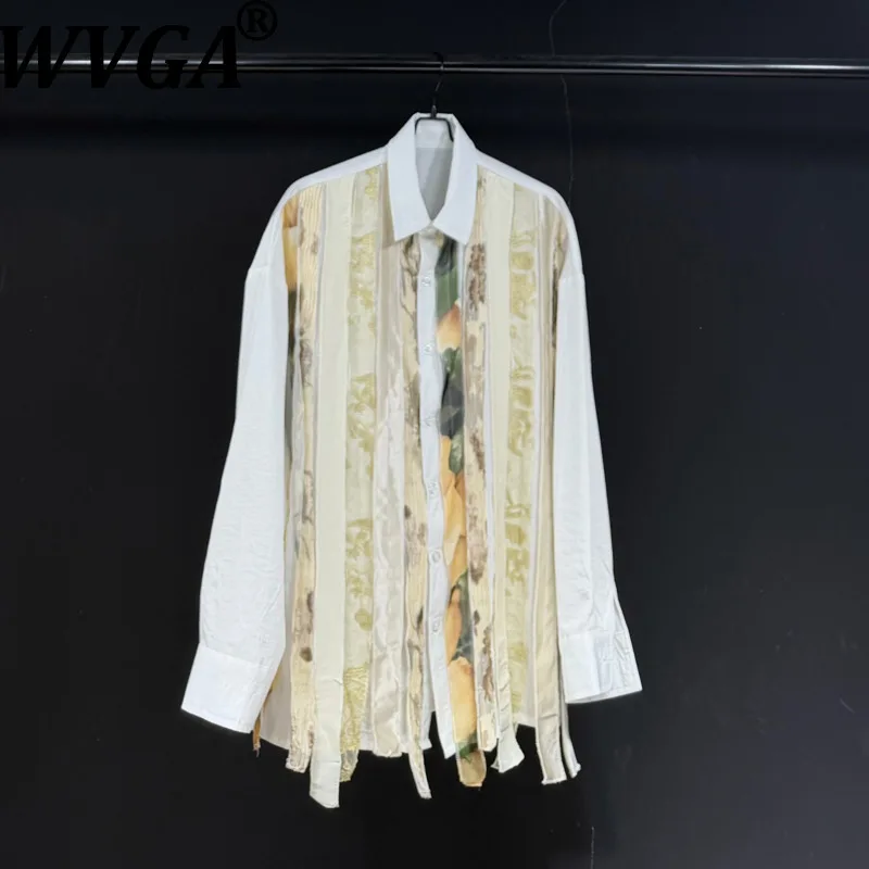 WVGA Autumn New Men Retro Patchwork Style Trendy Long Sleeved Shirt Loose-fit Niche Chic Casual Turn-Down Collar Tops Ins W27612