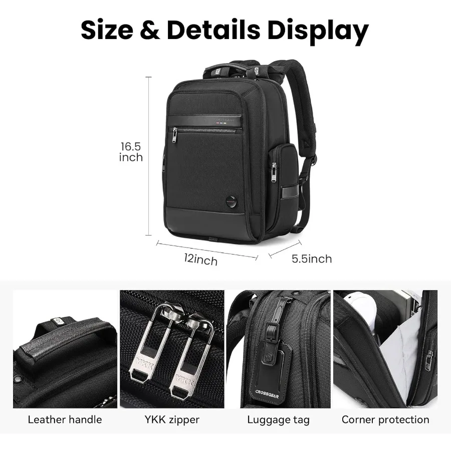 حقيبة ظهر للكمبيوتر المحمول للأعمال من كروس جير للرجال والنساء 20 لتر حقيبة كتب كبيرة للسفر معتمدة من إدارة ألمانيا حقيبة ظهر مقاومة للماء كاجوال Dayp #5