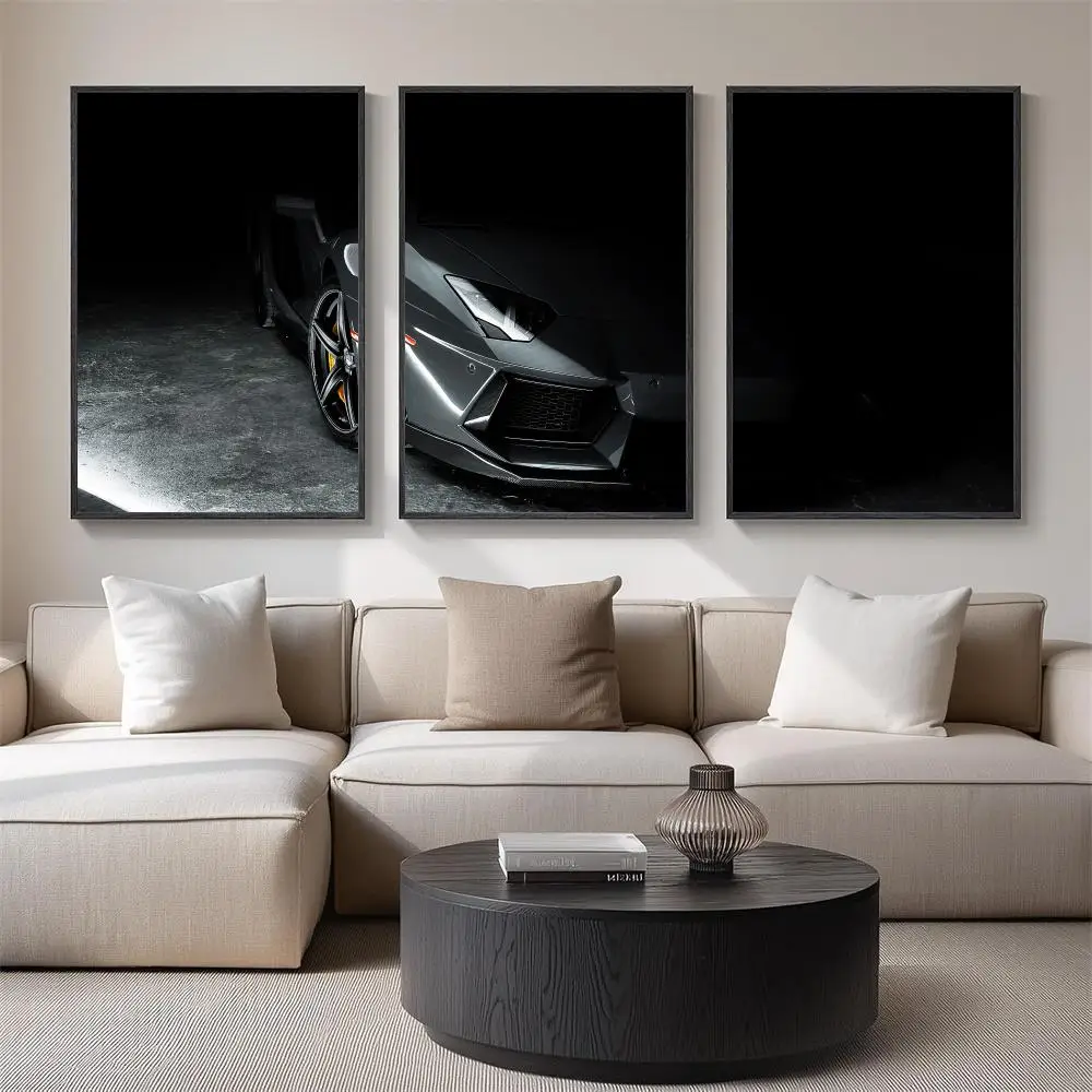Matte Black Performance Coupe Painting Calligraphy 3 PCS Canvas Wall Art for Living Room Bedroom Prints Decor Modern Wall Decals