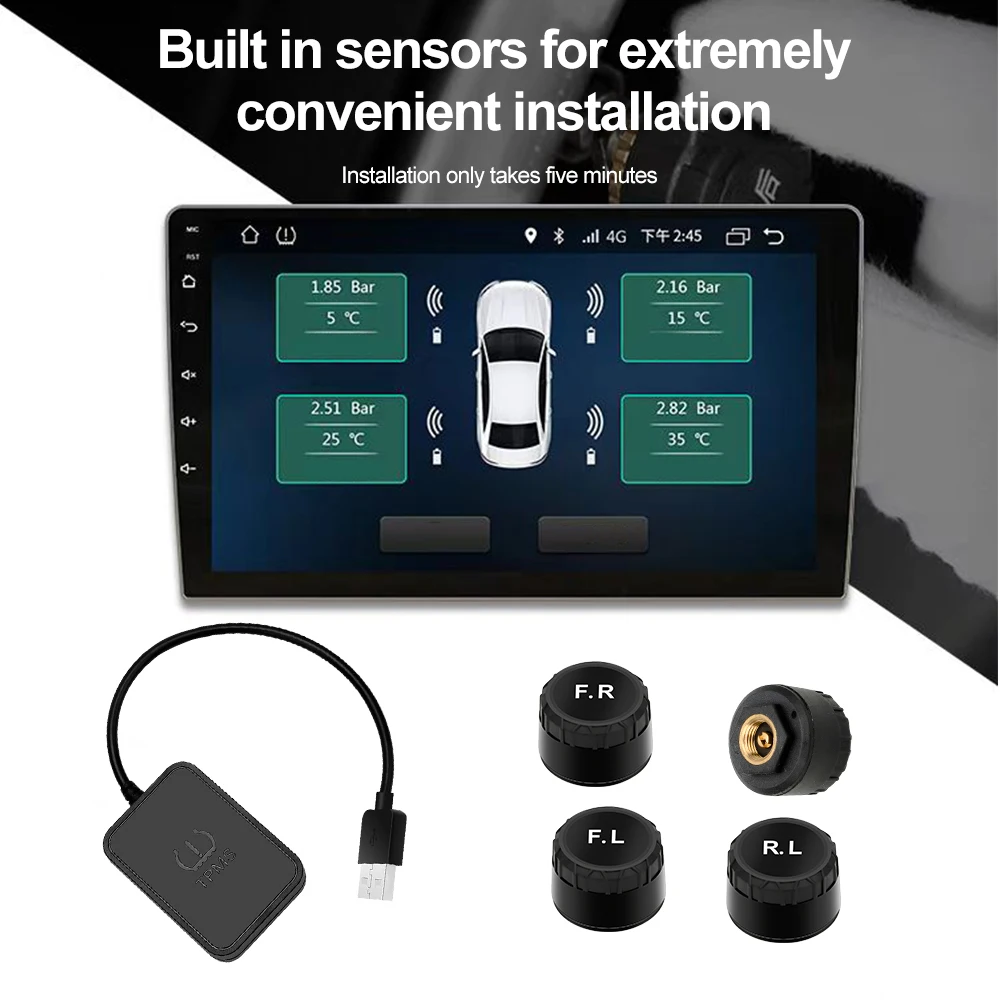 USB Android TPMS Tire Pressure Monitoring Alarm System Exchange The Tire Position Freely Wireless External Sensors