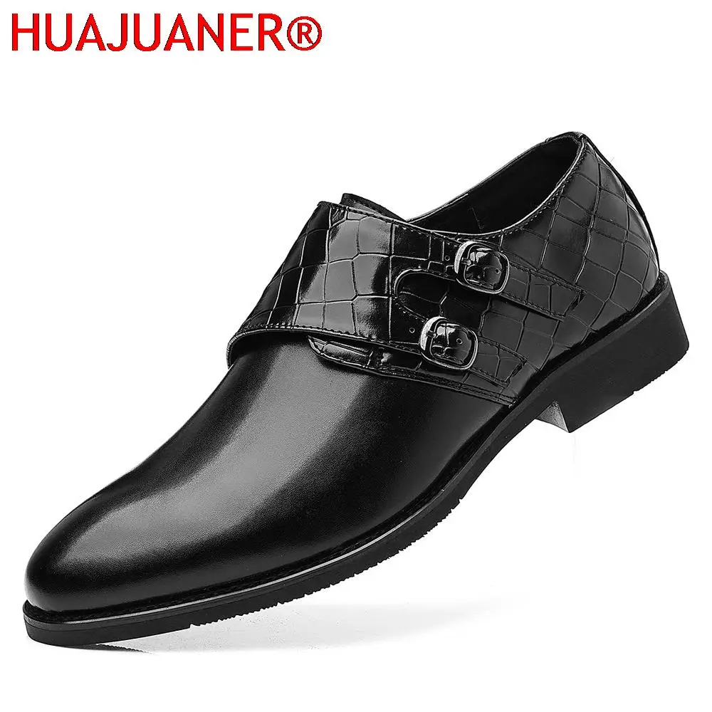 Men's Fashion Buckle Shoes Men Splicing Leather Dress Business Office Oxfords Mens Wedding Party Shoes Slip-on Flats Plus Size