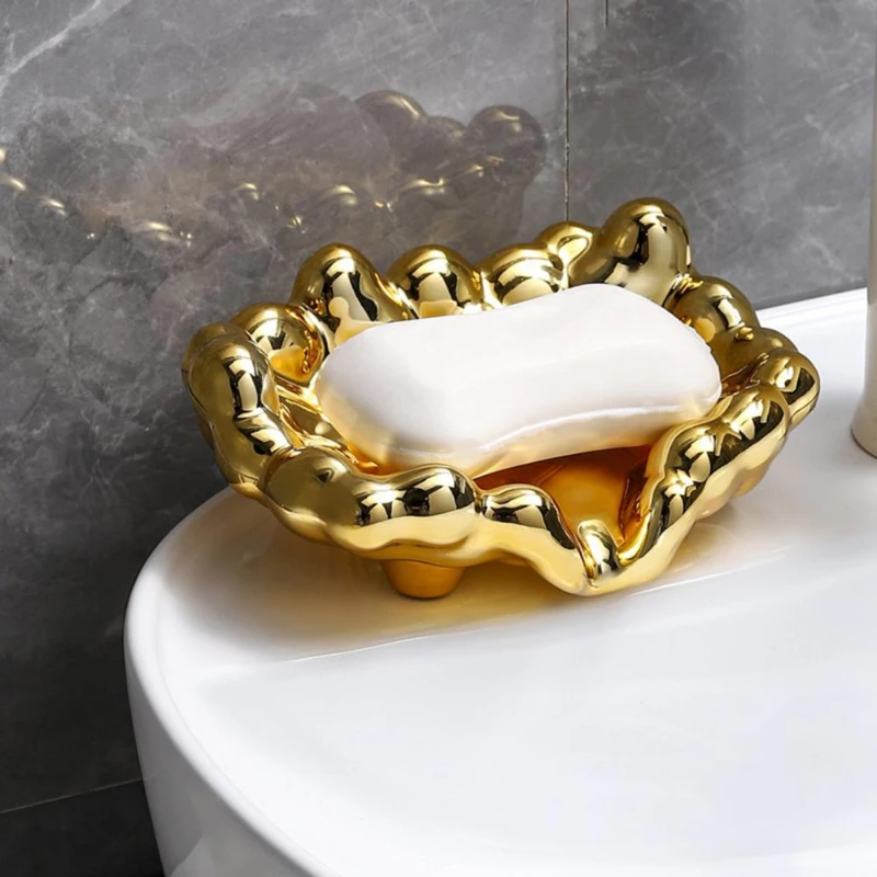 

Quick Drain /Golden/Silver Color Soap Dish Washbasin Countertop Storage Tray Washroom Accessories