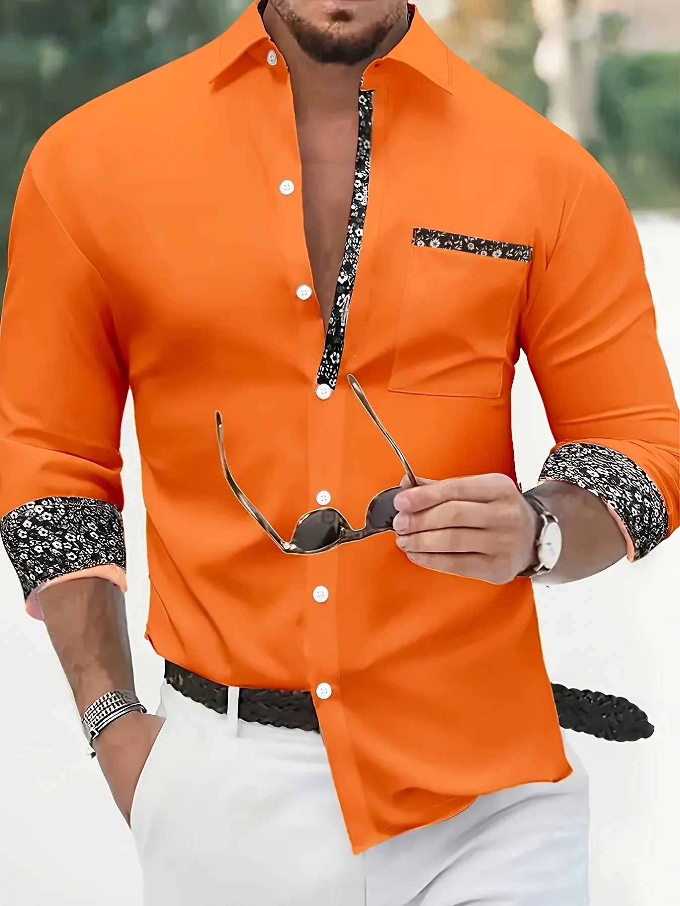 [Business-Casual-Stil] Herren-Langarmhemd mit Kragen und seitlicher Spitzenverzierung für Frühling und Herbst, geeignet für lässige Ausflüge.