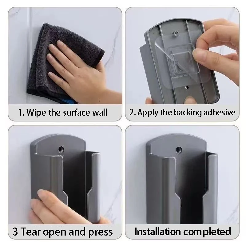 Wall Mount No Drill Remote Control Storage Box, Multifunctional Self Adhesive Organizer for TV Air Remote Controllers