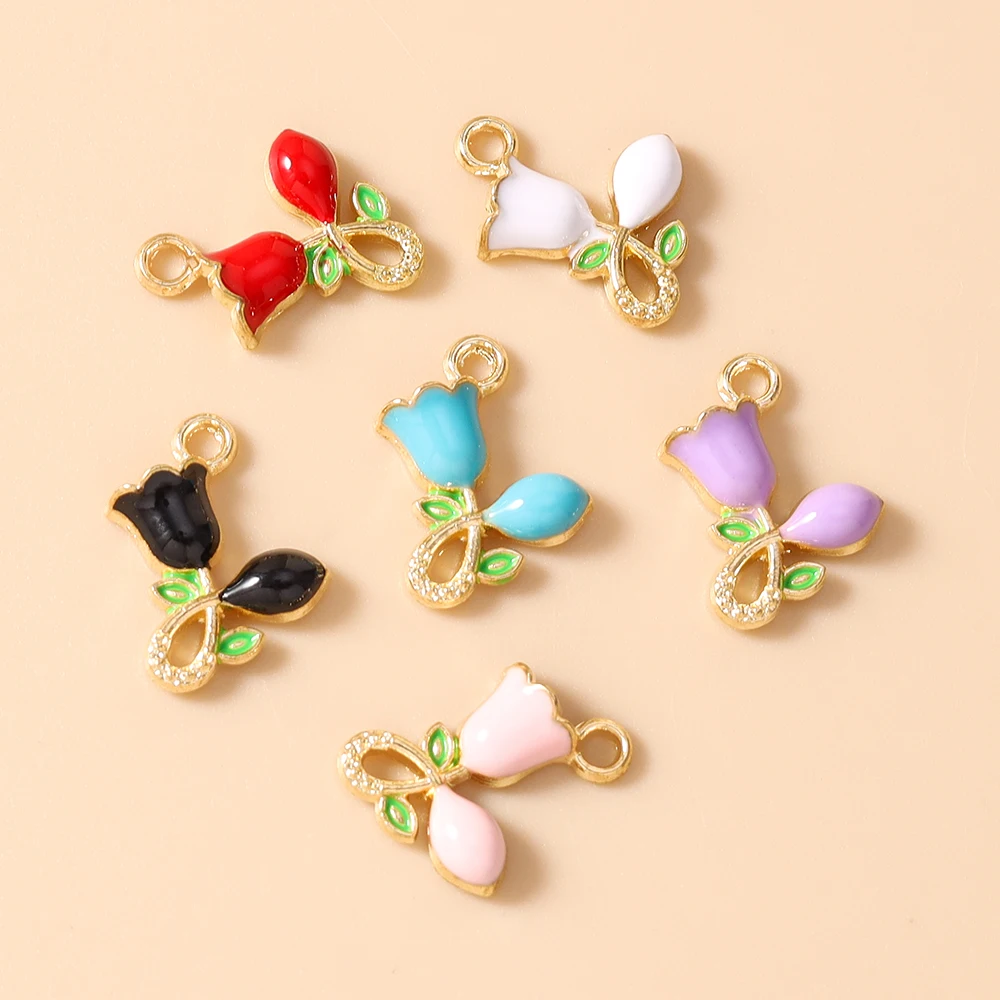 Leslie 20 Stück Charms, 11 x 12 mm, niedlicher bunter Rosenblüten-Charm-Anhänger für handgefertigte Ohrringe, Armbänder, Halsketten, Schmuckherstellung, Basteln – Detail 4
