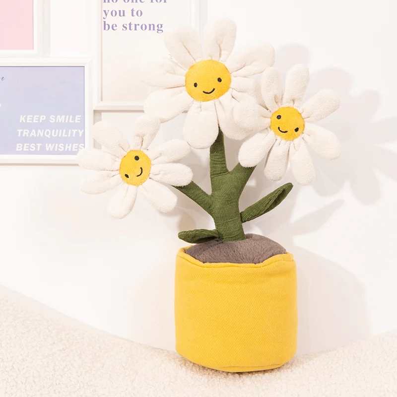 Simulato cartone animato invasatura piante succulente peluche morbido farcito pianta margherita bambola creativo divertente fiore in vaso cuscino Home Deco