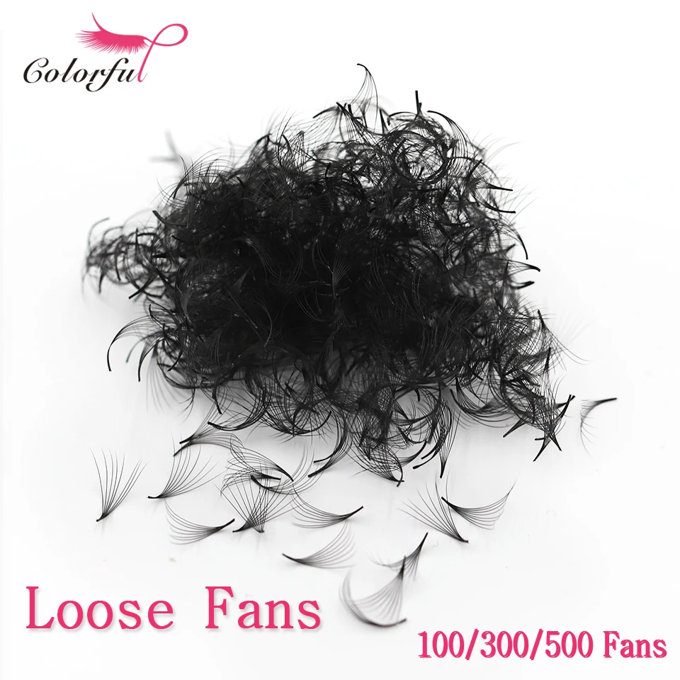 Colorful 100/300/500 Fans Slim Base Premade Volume Lashes Pointy Narrow Stem Handmade Fans Promade Russian Eyelash Extension 10D