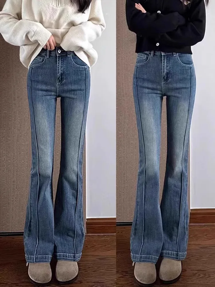 

Джинсы-колокольчики с высокой талией, женские облегающие джинсовые брюки, весенне-осенние износостойкие длинные брюки для грушевого тела