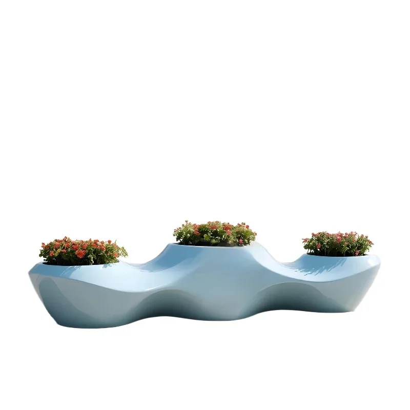 

FRP flower pot combination shopping mall flower box outdoor municipal flower bed tree pool hotel oval floor beautiful Chen