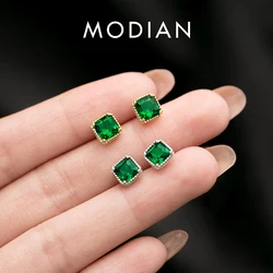 Modian Luxury Square Green Cubic Zirconia Stud Earrings 925 Sterling Silver Natural Stone For Women Wedding Fashion Jewelry