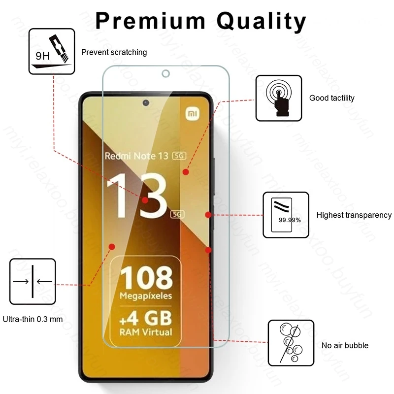 Закаленное стекло 9H с полным покрытием для Xiaomi Redmi Note 13, 2 шт.