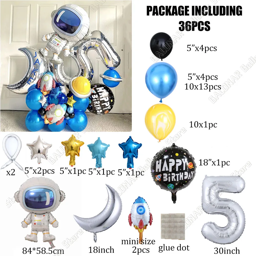 26/36pcs Outer Space Theme Party Astronaut Rocket 30inch Number Balloons Boy Birthday Party Decorations Kids Baby Shower Globos