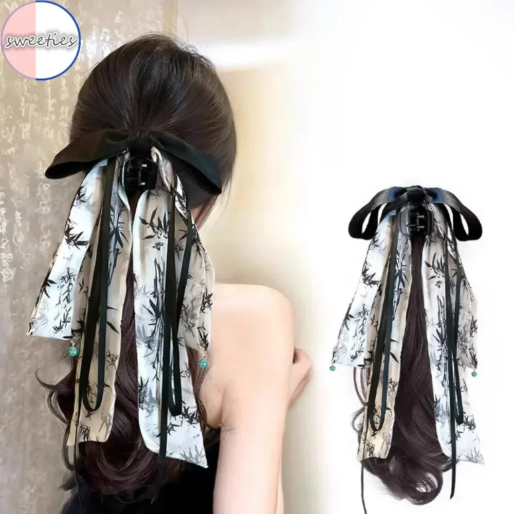 Synthetische Chinese Stijl Lint Boog Krullend Golf Clip-On Lage Paardenstaart Pruik Vrouw Simulatie Paardenstaart Pruiken Hair Extensions