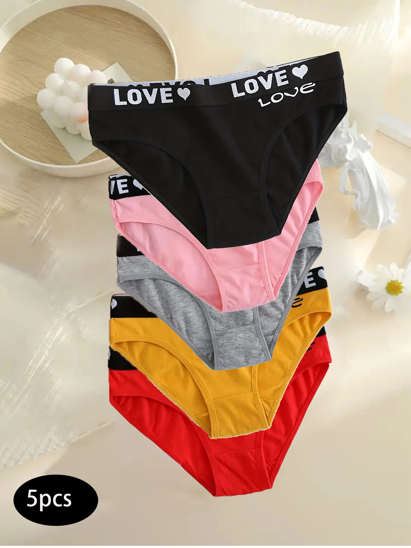 กางเกงในพิมพ์ลายตัวอักษร 5 ชิ้น, กางเกงชั้นในสตรียืดสบายและระบายอากาศได้, ชุดชั้นในสตรีและชุดชั้นใน