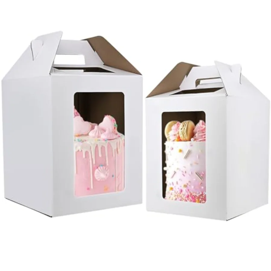

Высокие коробки для тортов, 12 шт., 12x12x14 и 14x14x16 дюймов, с окном и ручкой, одноразовые, большие, для многоярусных тортов, контейнеры для тортов