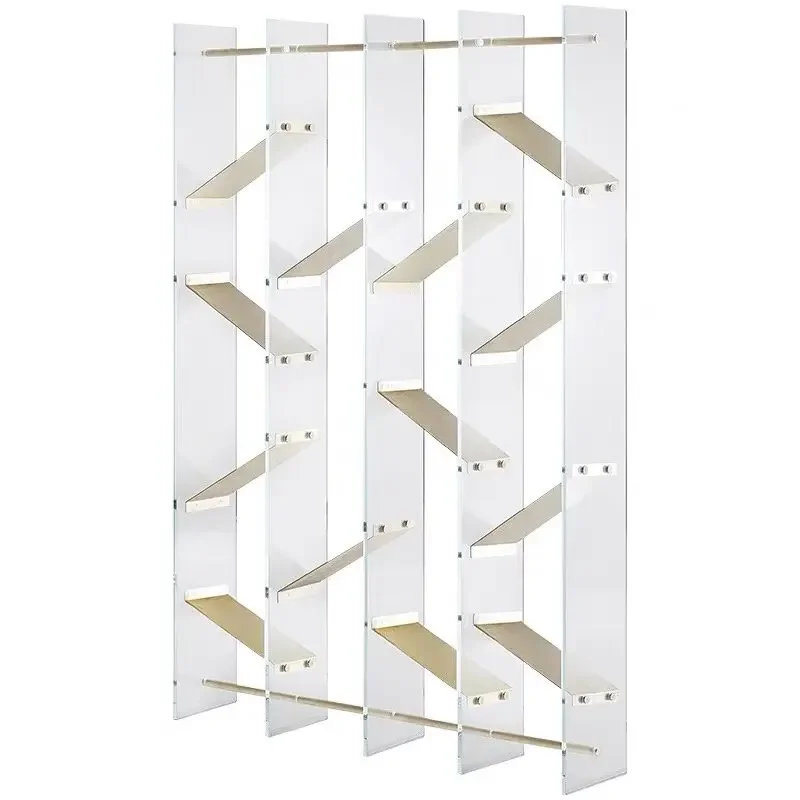 Light luxury stainless steel bookshelf tempered glass bookshelf creative bookcase display rack simple display shelf high-end