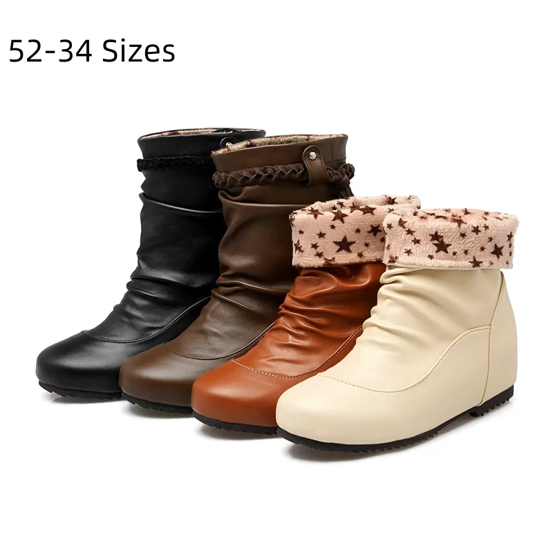 

Lady Warm Back Knot Sewing Mid-Calf Waterproof Boots True To Size 34 52 Fashion Flats Pleated Shoes Round Toe Kvoll Botas Winter