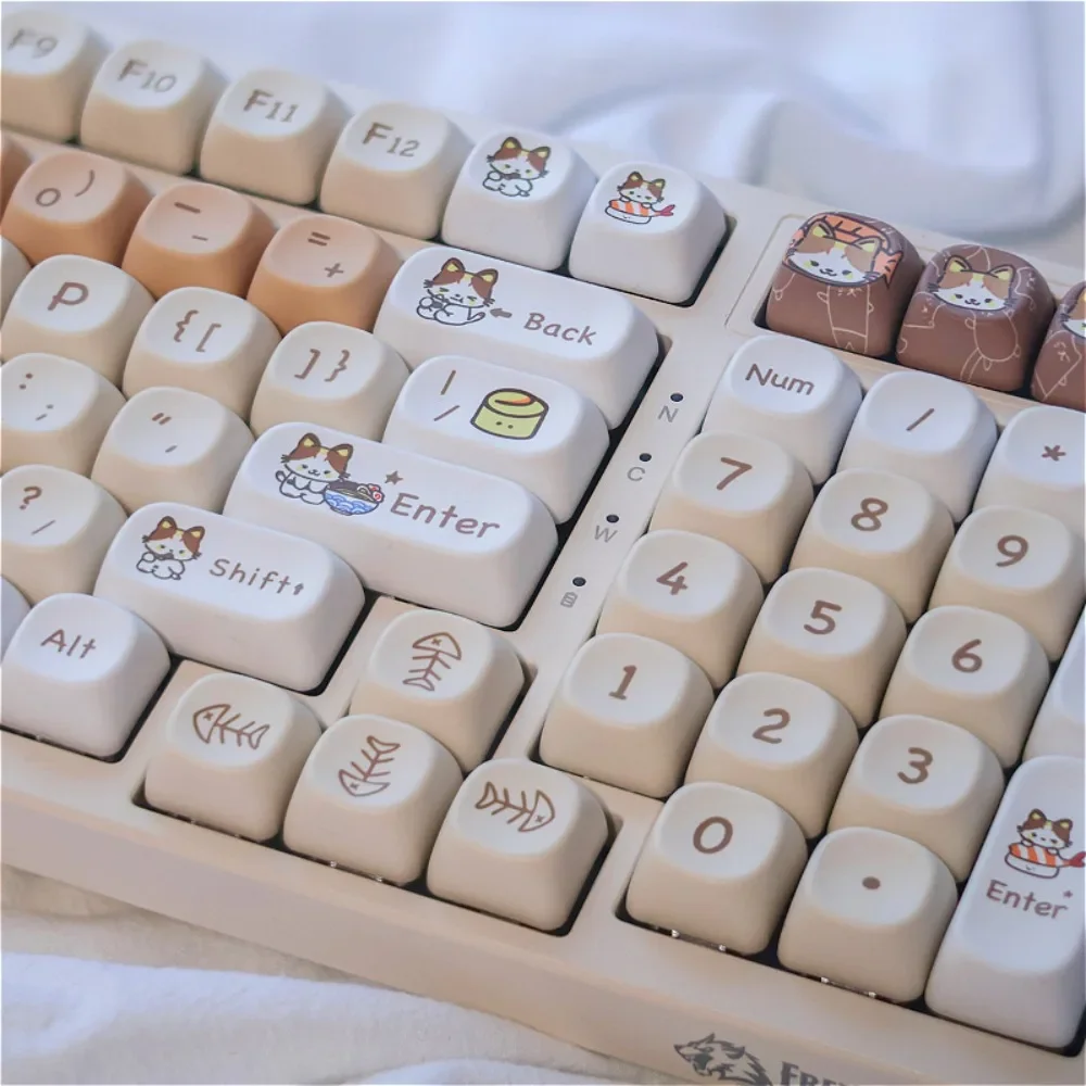 

PBT Keycaps 140 Keys MOA Japanese Cat Theme, Personalized Keycaps for Cherry MX 104/87/61 Mechanical Keyboards