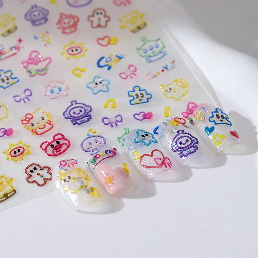 Cartoon Colorful Cute Jelly Nail Sticker Bright Star Bow Naughty Note Little Monster DIY Self-adhesive Nail Art Decal