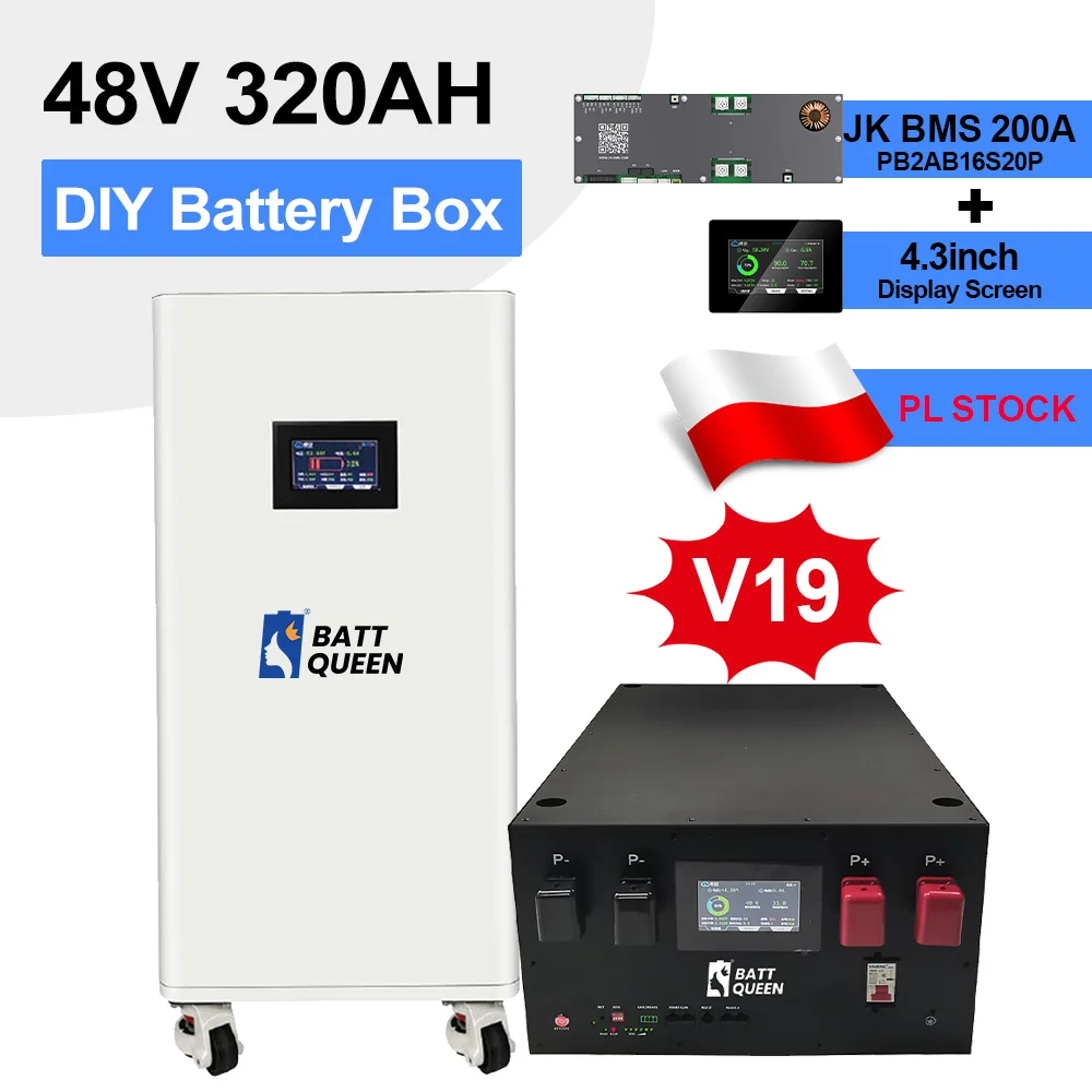 JK BMS V19 bricolage boîte verticale 48V LiFePO4 boîtier de batterie avec 16S 200A 51.2V Kits de bricolage 280ah 320AH 340AH BT 2A équilibreur nouveau