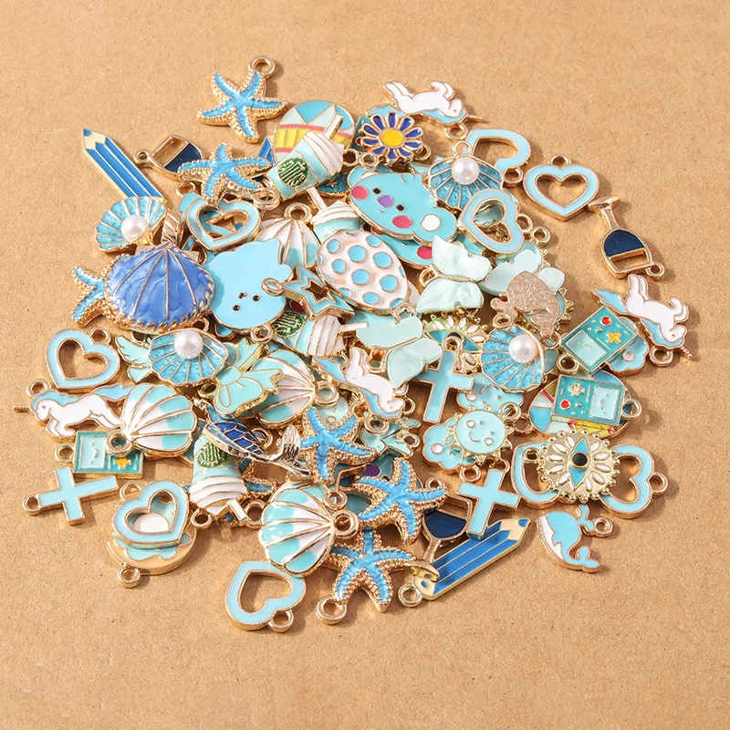 10pcs/Lot Random Mix Enamel Shell Animal Flower Pendants Charms for Jewelry Making DIY Earrings Necklace Accessories Supplies