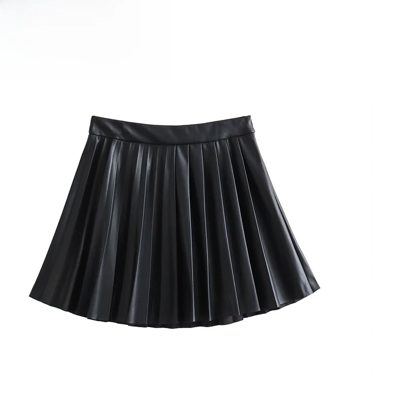 ZBZA ฤดูใบไม้ผลิใหม่ผู้หญิง Faion Design กระโปรงหนัง Faux เดินทาง Sle SLIM FIT ort Sve รอบ Ne ปิดซิป