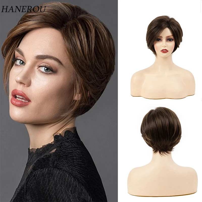 Korte Pixie Cut Synthetische Pruiken Natuurlijk Bruin Haar Pruik Met Zijpony Voor Vrouwen Dagelijks Cosplay Hittebestendig Vrouwelijk Nephaar