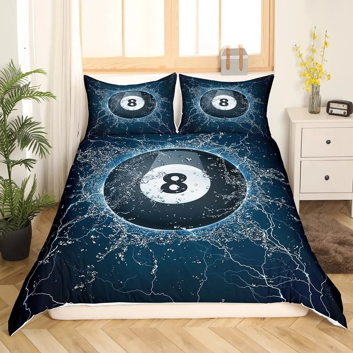 Game Flash Duvet Cover Full,Neon Blue Lightning Strike Bedding Set 3pcs,Fashion Shiny Comforter Cover Gaming Cool Quilt Cover