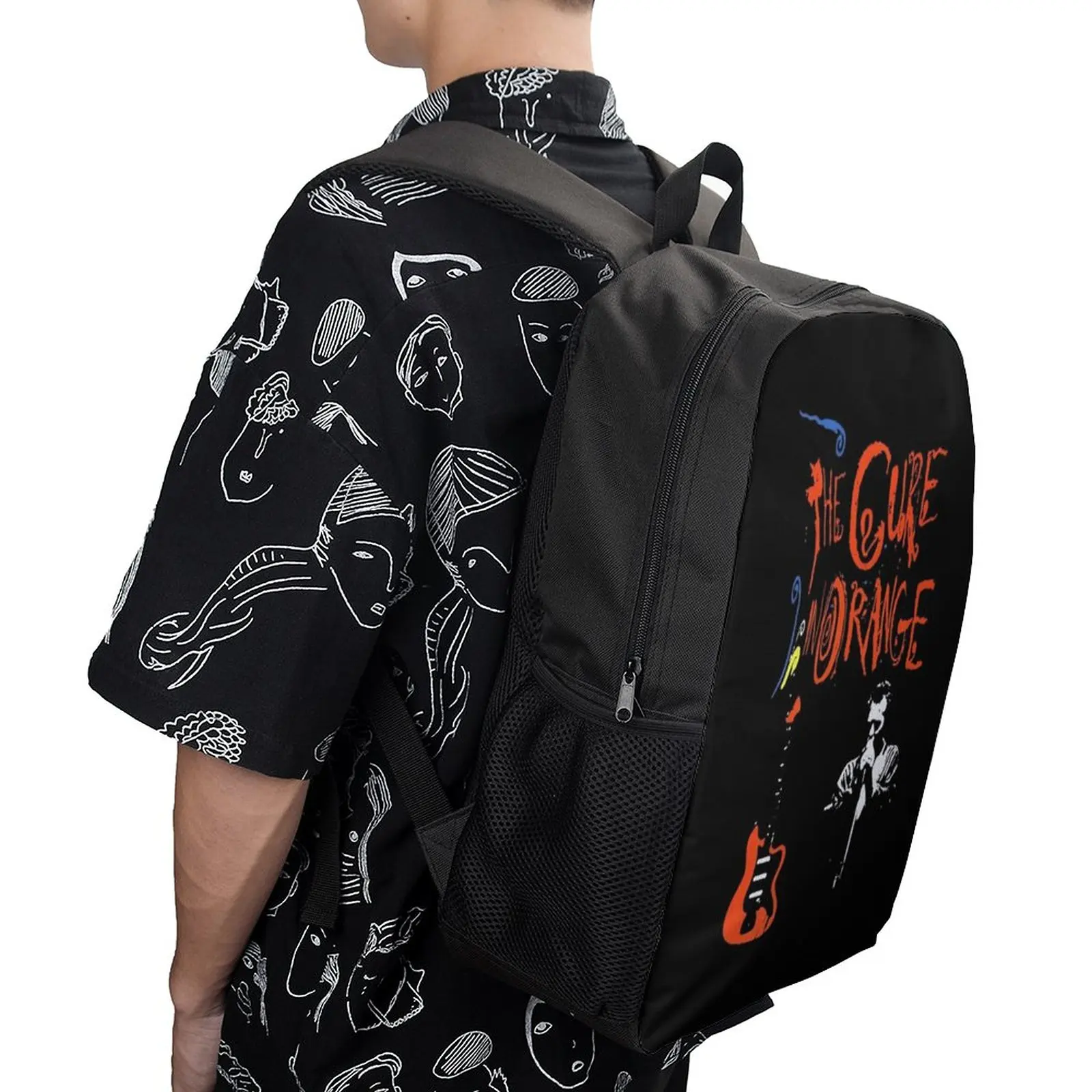 The Cure in Orange Band Backpack Robert Smith Emo Punk Guitar College Backpacks Men Custom Big High School Bags Fashion Rucksack