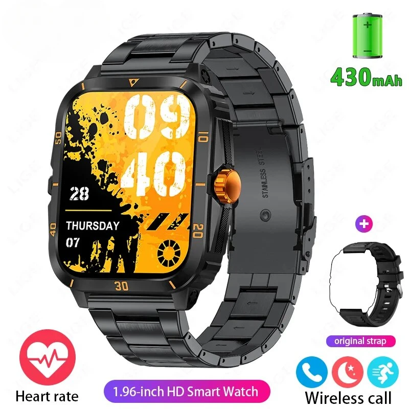 

Sport Smartwatch for Men - 1.96" Screen Blood Oxygen Monitoring Bluetooth Call 100+ Sports Modes Waterproof Man's Reloj Hombre