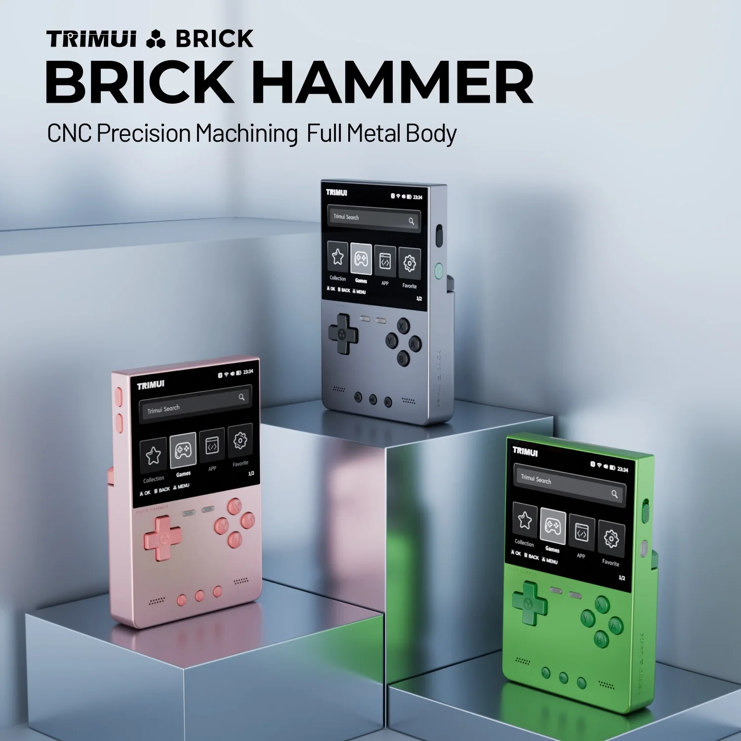 NEWTRIMUI BRICK Hammer Handheld Game Console 3.2'' IPS Screen Linux System Metal Body Key LED Lighting Free Key cap Gifts