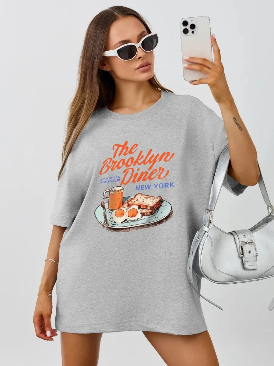 Décontracté ample rond Ne ort Sve imprimé T-shirt Faionable haut femmes été coton mélange T-shirt Dr