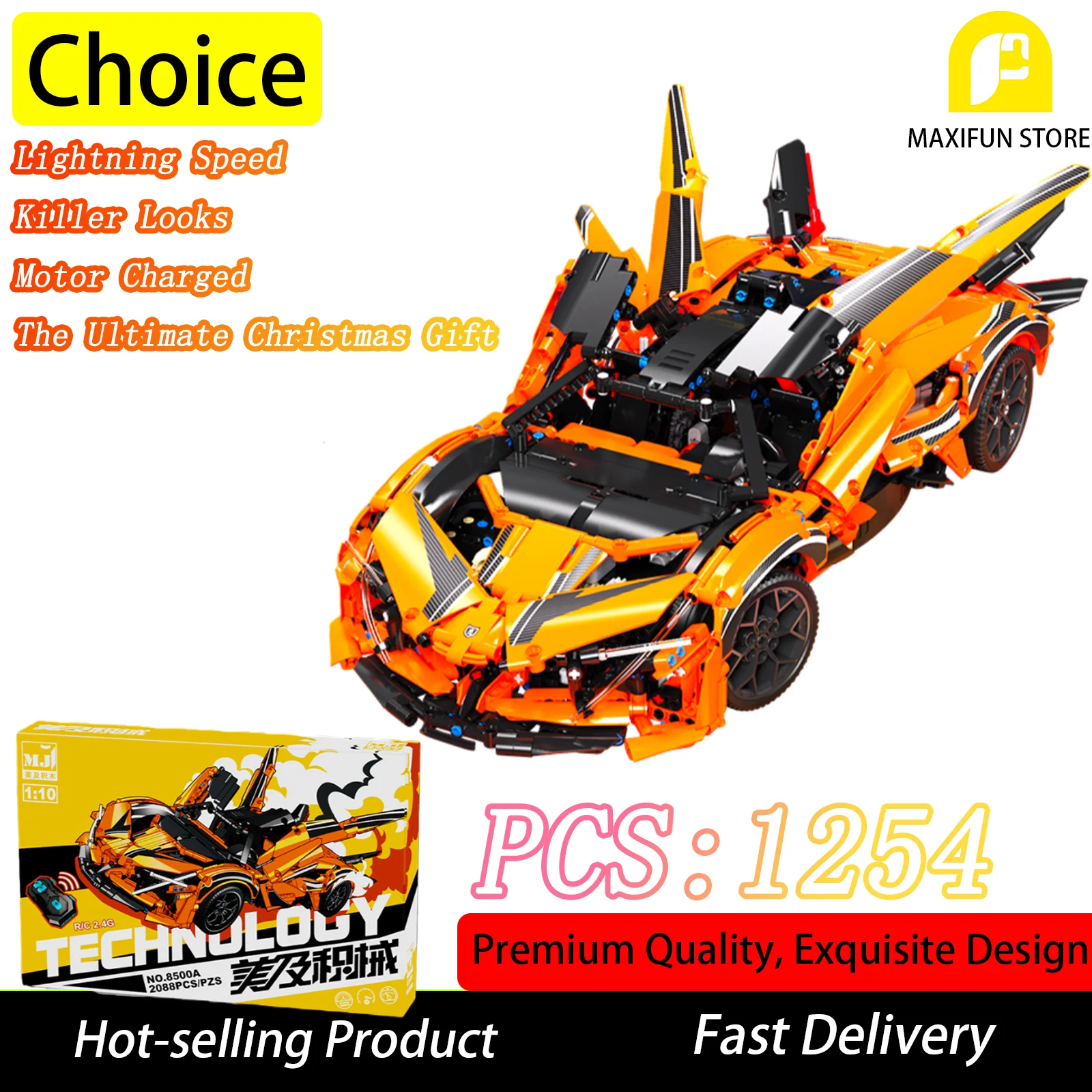 MOC 2088PCS Racing Car Building Blocks with Butterfly Doors Motorized Remote Control Vehicle Model Assembly Kit Christmas Gift