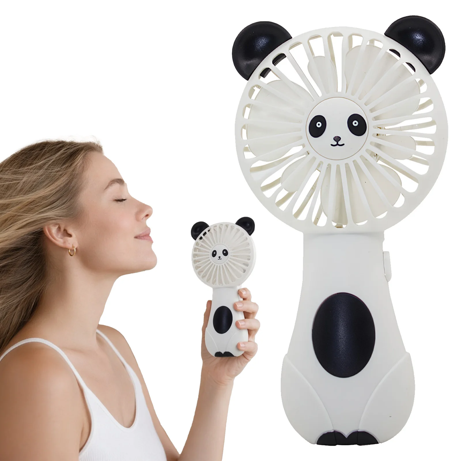 Personal Fan with Ears Portable Pocket Fan Battery Operated Cute Cartoon Handheld Fans for Travel Camping Outdoor Beach
