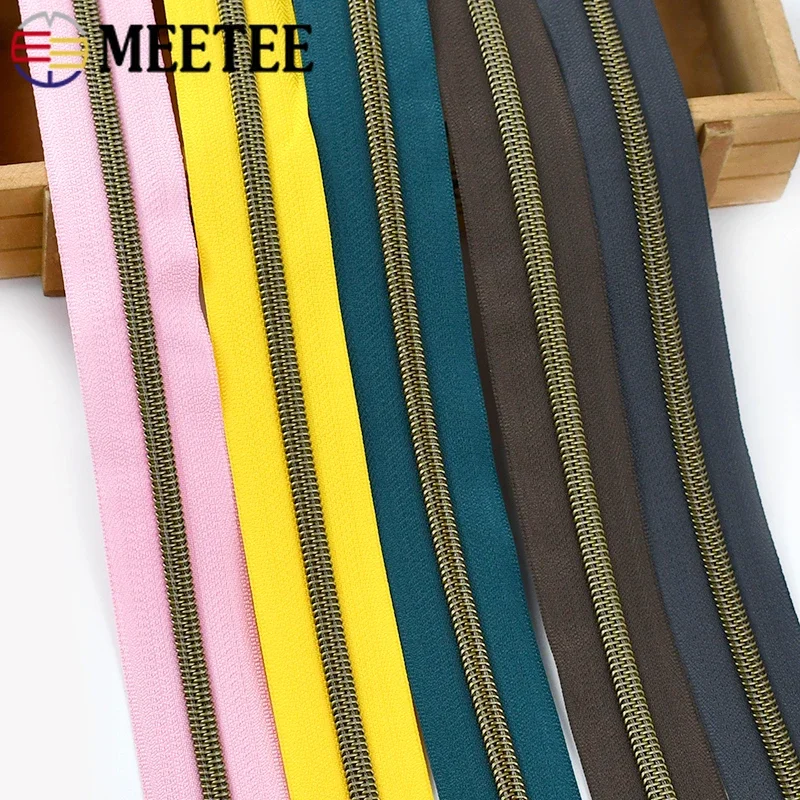 2/5/10/20M 5# Bronze Teeth Nylon Zipper Tape By The Meter for Sewing Bags Clothes Decor Zippers Repair Kits DIY Accessories