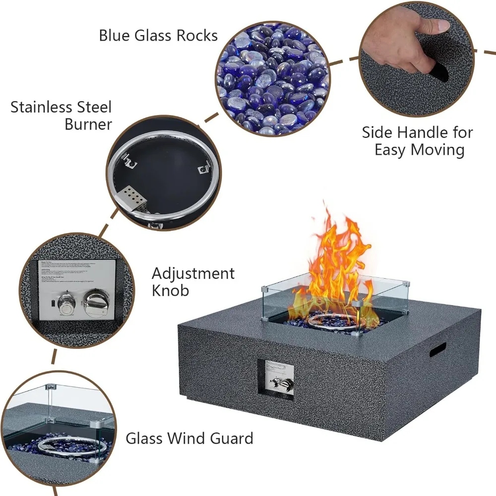 36" Propane Fire Pit Table, 50000BTU Gas Fire Pit Outdoor Firepit Table with Wind Guard, 11LBs Glass Beads, Gas Firepit Table