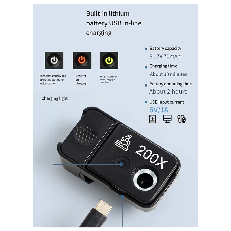 AEE8-جديد 200X التكبير الهاتف المحمول ماكرو عدسة USB الهاتف المحمول المجهر الهاتف مجهر الجيب الصغير للهاتف