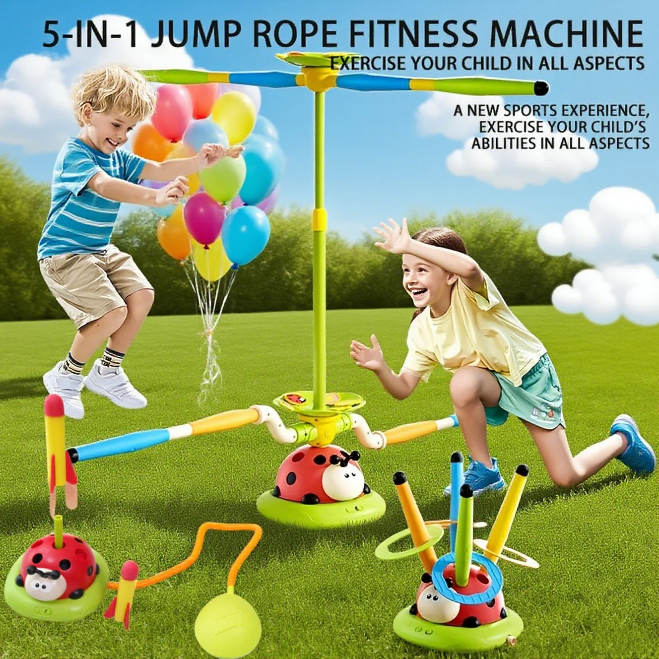 jouet-de-fitness-coccinelle-2-5-en-1-ensemble-de-jeu-sensoriel-avec-saut-lancer-d'anneaux-et-lanceur-de-fusee-utilisation-interieure-et-exterieure