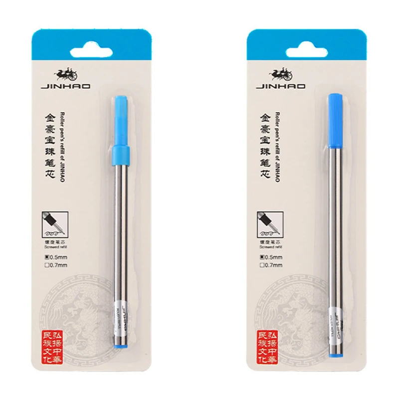 Jinhao-Lote de 10 piezas de bolígrafo de rodillo estándar internacional, recarga de 0,5mm, tinta negra y azul, accesorio profesional para bolígrafos