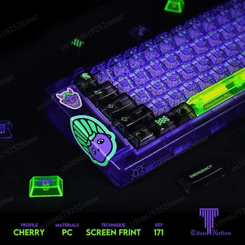 EVA NO.1 Mecha Keycap Set, 171 Keys PC Full Transparent Cherry Profile Wear Resistant Keycaps