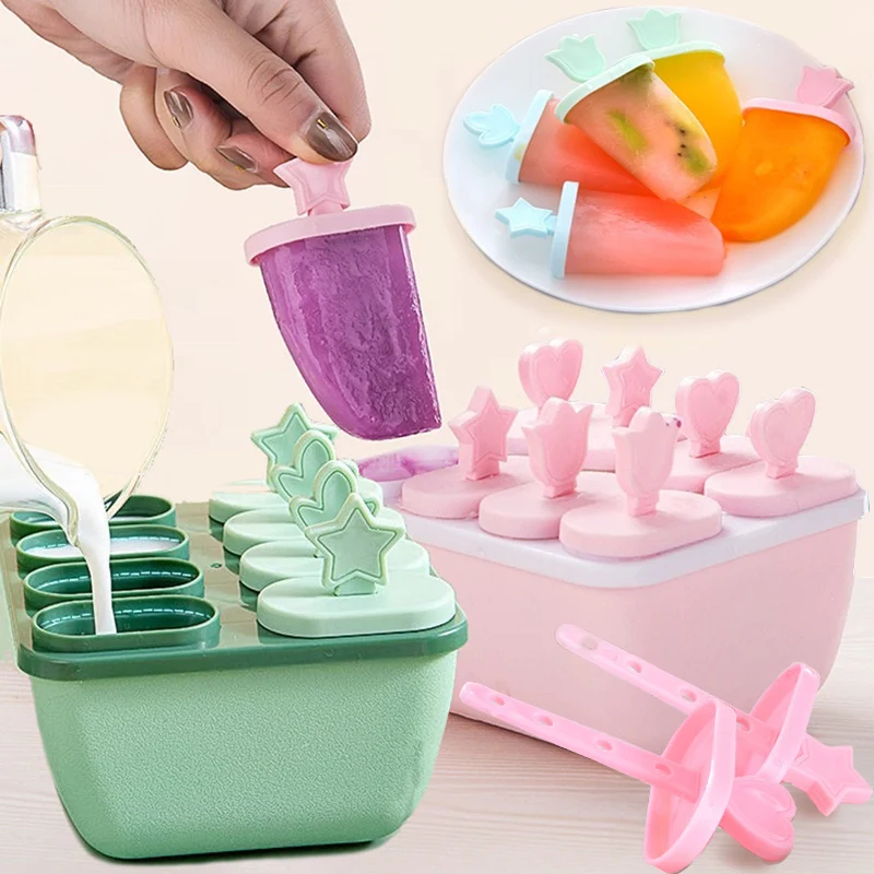 8 Girds Ice Cream Molds Summer Cool DIY Handmade Dessert Popsicle Mold for Freezer Fruit Ice Cube Maker Reusable Ice Mould