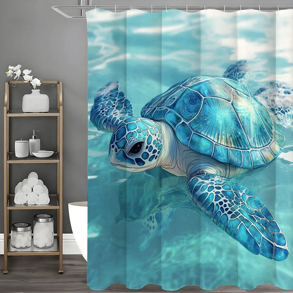 

Расслабленная синяя морская черепаха, занавеска для душа, моющаяся грязеотталкивающая насадка для душа, водонепроницаемая полиэстеровая занавеска для ванны для домашнего декора