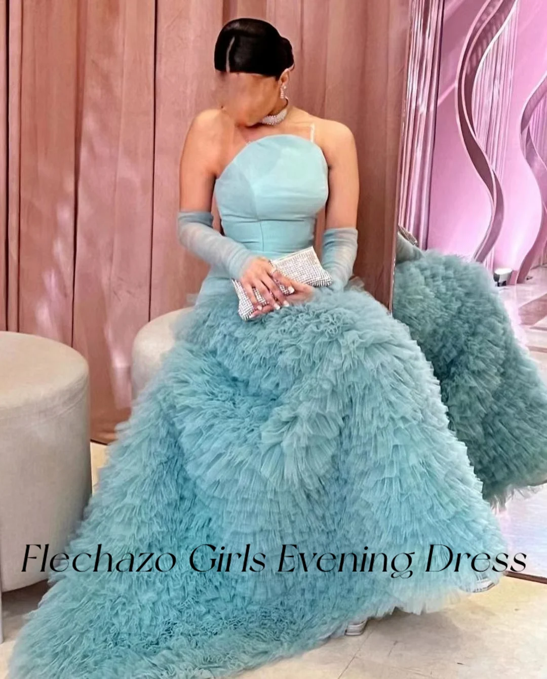 Flechazo Prom Dresses Strapless Tiered A Line Sweep Train Formal Occassion Evening Party Dress For Women 2024 vestidos de noche