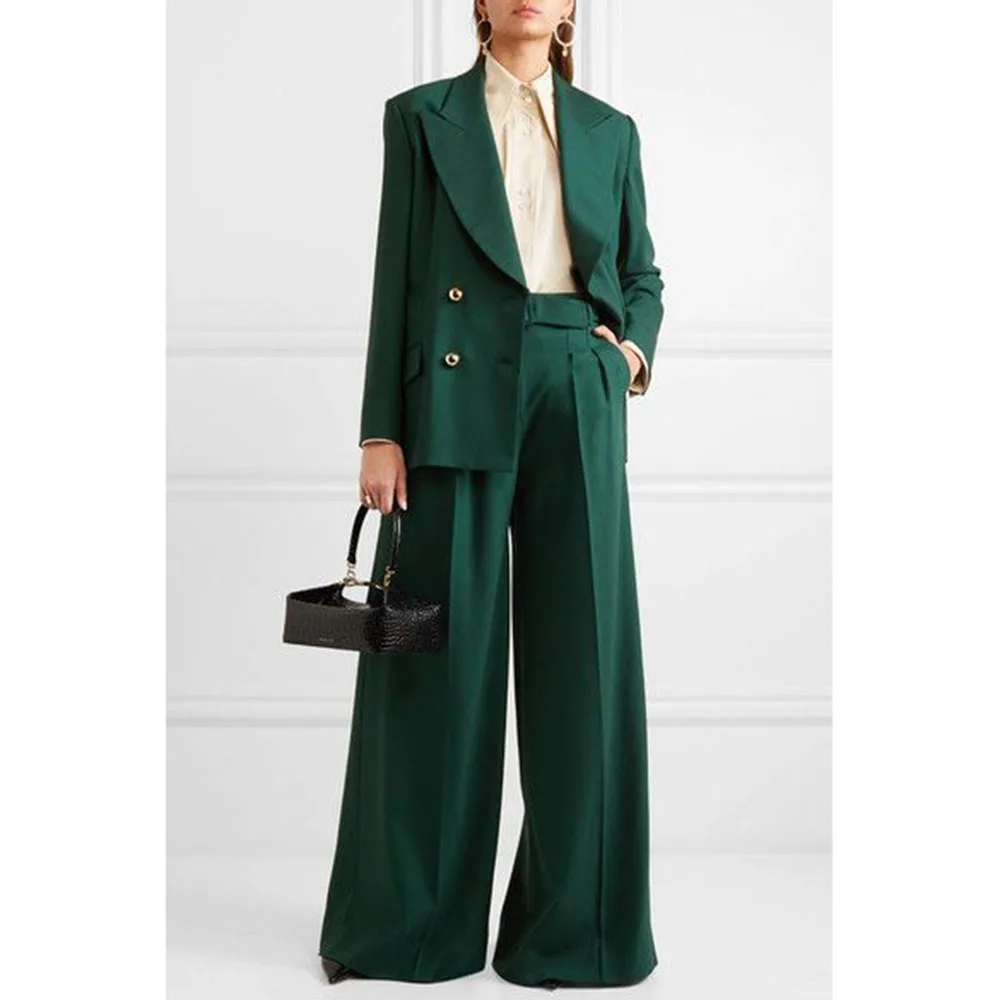 High Quality Green Suits for Women Double Breasted 2 Pieces Jacket Pants Female Clothing Banquet Office Smart Lady's Costume