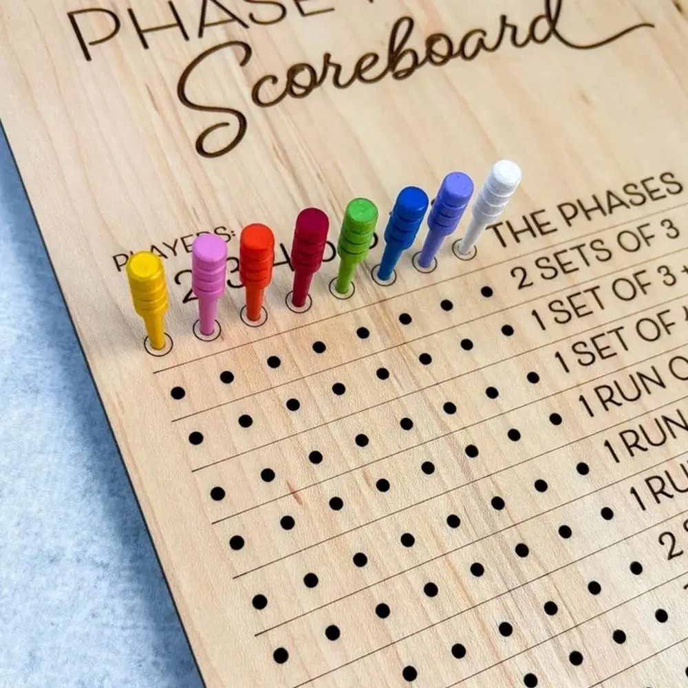 Wooden Phase 10 Score Board Portable Phase 10 Score Sheets Wooden Scorecard and Round Tracker Sturdy 10 Game Scoreboard