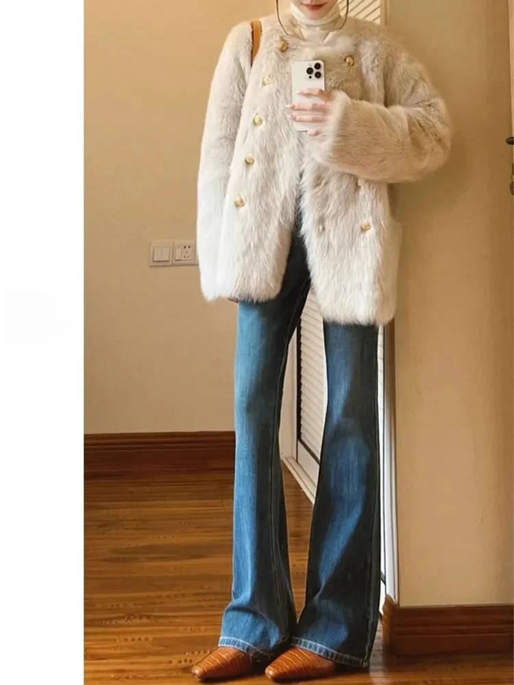 الرجعية عالية الخصر بسط التخسيس حجم كبير المرأة جرس بوت الجينز عادية Sle مريحة الدينيم السراويل ربيع 2025