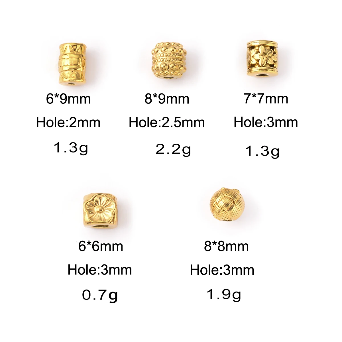 10pcs Gold Plated Cylinder Tube Flower Ball Beads for Handmade Making Bracelet Necklace Metal Stainless Steel Accessories