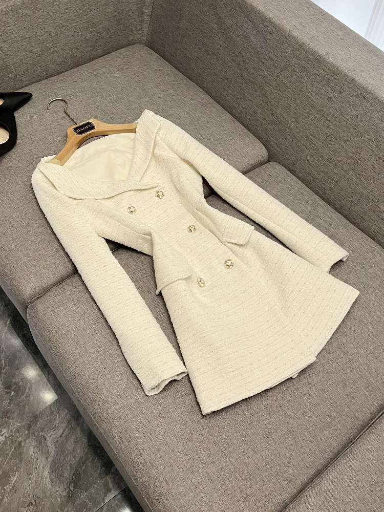 

Новое короткое пальто на одно плечо с завышенной талией, приталенное, из твидового материала, двубортное, базовая модель для женщин, для повседневной носки