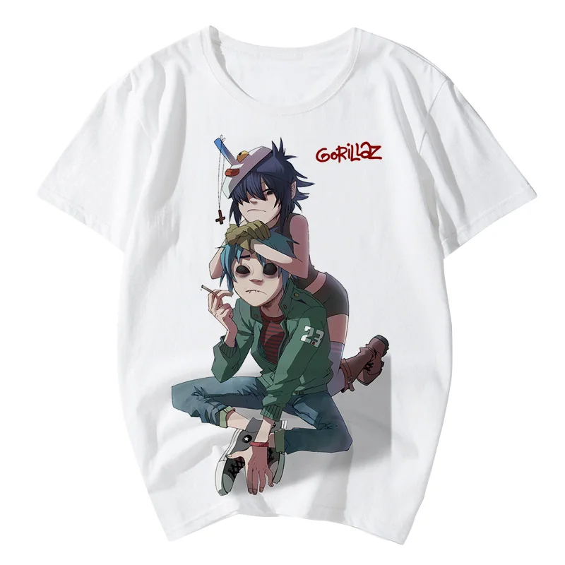 Rock Band T-Shirts Gorillaz Printed Men Women Casual Short Sleeve Cotton T Shirt Streetwear Harajuku Unisex Tees Tops Clothing