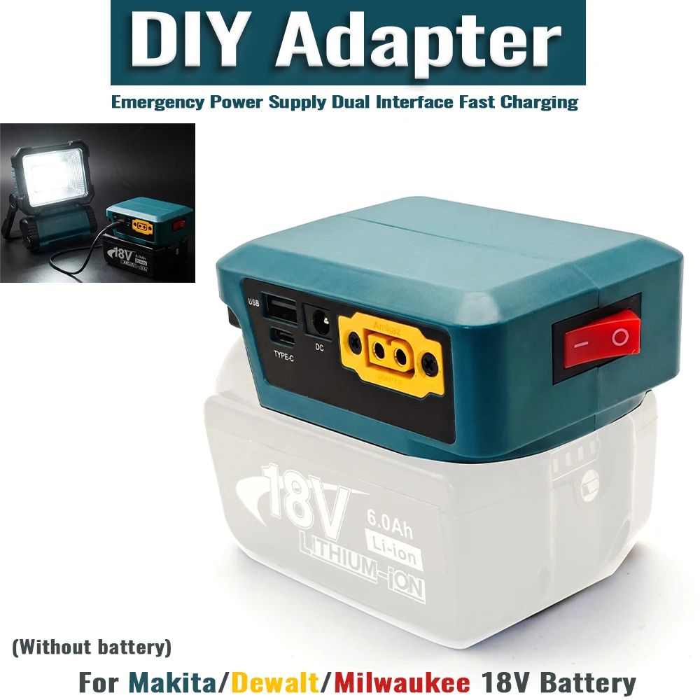 

Адаптер для литий-ионных аккумуляторов Makita/Dewalt/Milwaukee 18 В с цифровым дисплеем напряжения, двунаправленный преобразователь питания DC XT60 USB Type-C